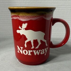 Norway Elk Coffee Tea Mug Cup Red Glossy Ceramic Brown Drip Glaze White Graphics